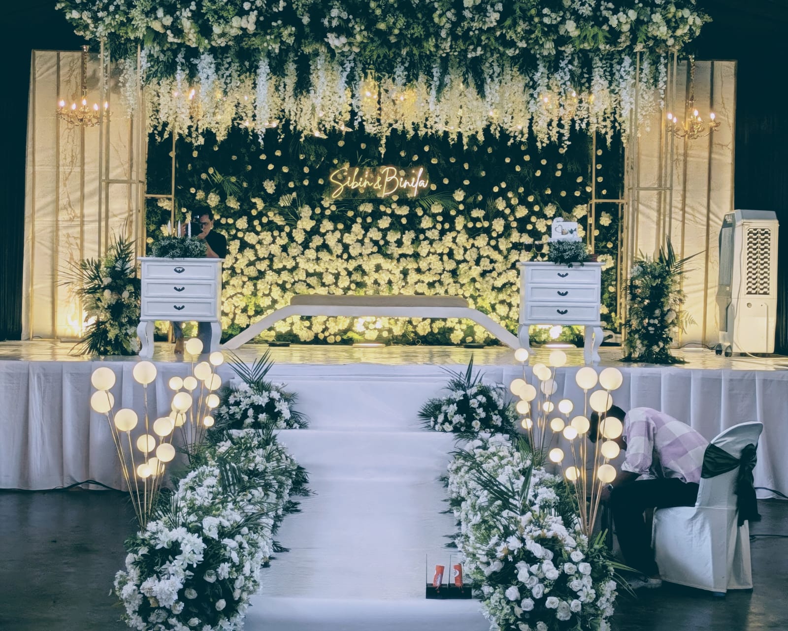 Grand outdoor evening wedding reception venue layout styling arranged by our planners